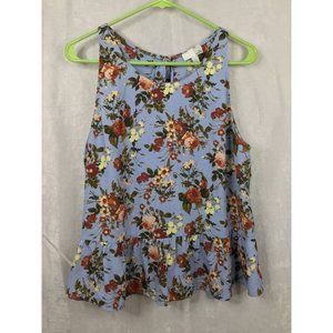 14th & Union Sleeveless Floral Blouse Size Large Blue